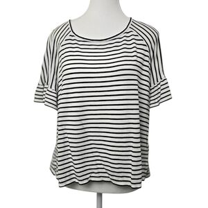 Max Studio Black White Striped Ruffle Sleeve Blouse Size XL Women
